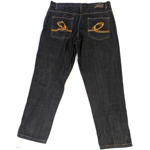Evolution In Design Mens Baggy Jeans Dark Wash Embroidered Logo 44x34 Y2K Street